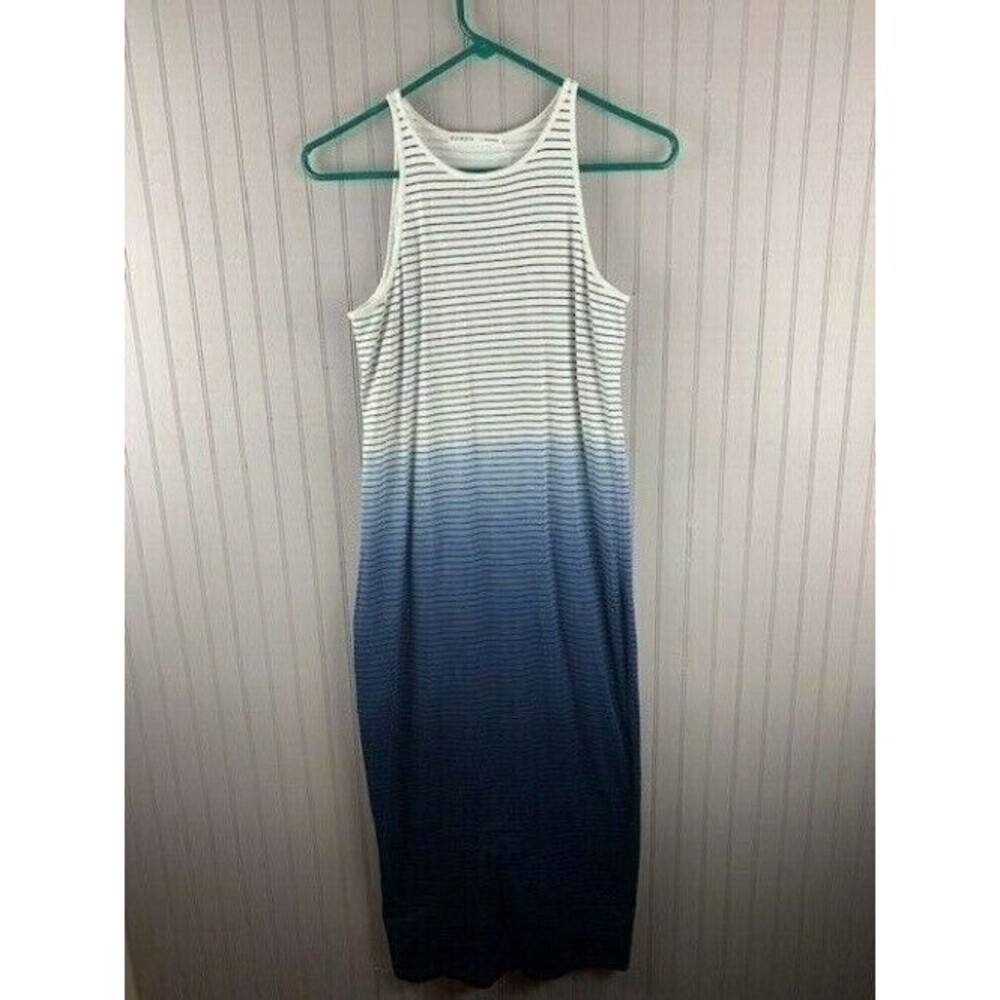 Athleta Size S Womens Blue Striped Knit Dress Long Lined Sleeveless Scoop